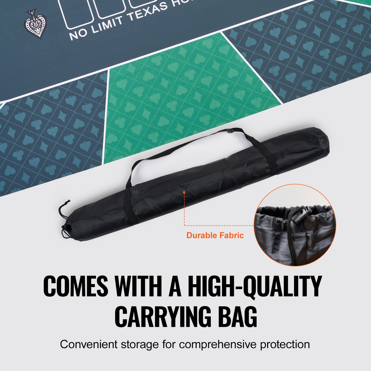 VEVOR Poker Table Top 70 X 35 Inch Poker Mat 6-8 Players Foldable With Bag Green