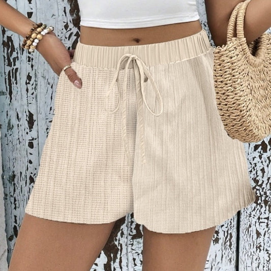 Women's Summer New Solid Color Knitted Lace Up Detail Short Casual Versatile Shorts