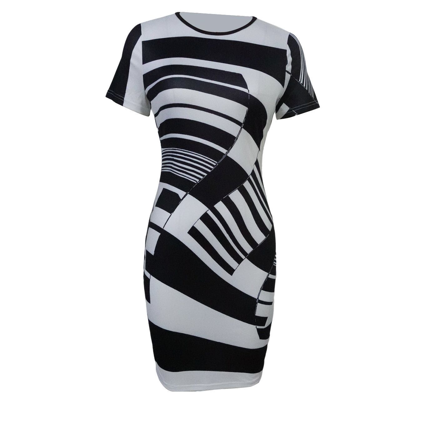 Ladies' Round Neck Printed Waist Cinching Slimming And Hip Hugging Dress