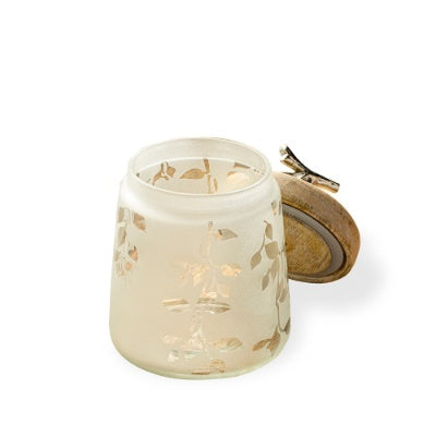 Twigy Frosted Glass Jar With Wooden Lid - 4.9X4.9X7.4