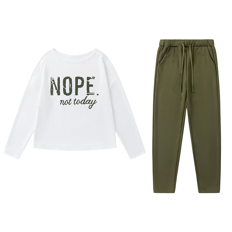 Women's Off-Shoulder Long Sleeve Top & Pants Set - 'NOPE Not Today' Print Casual Lounge Outfit For Spring&Fall