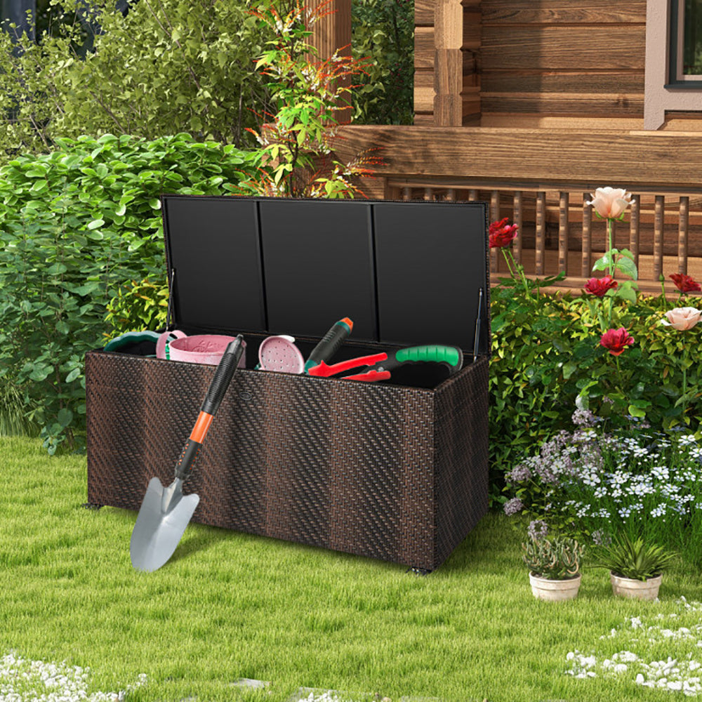 96 Gallon PE Wicker Outdoor Storage Box With 4 Wheels