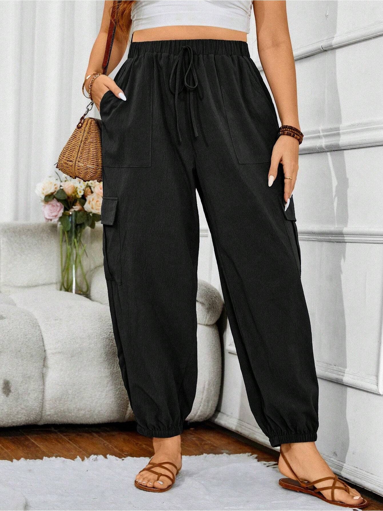 Women's Plus Size Casual Long Pants - Elegant & Minimalist Ankle-Cropped Trousers For Spring Or Autumn Daily Wear