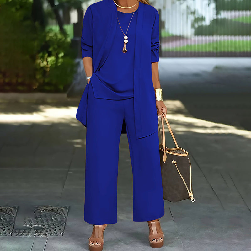 Women's Plus Size Casual 3-Piece Set Open Front Cardigan Sleeveless Vest Pants Solid Color Lounge Set