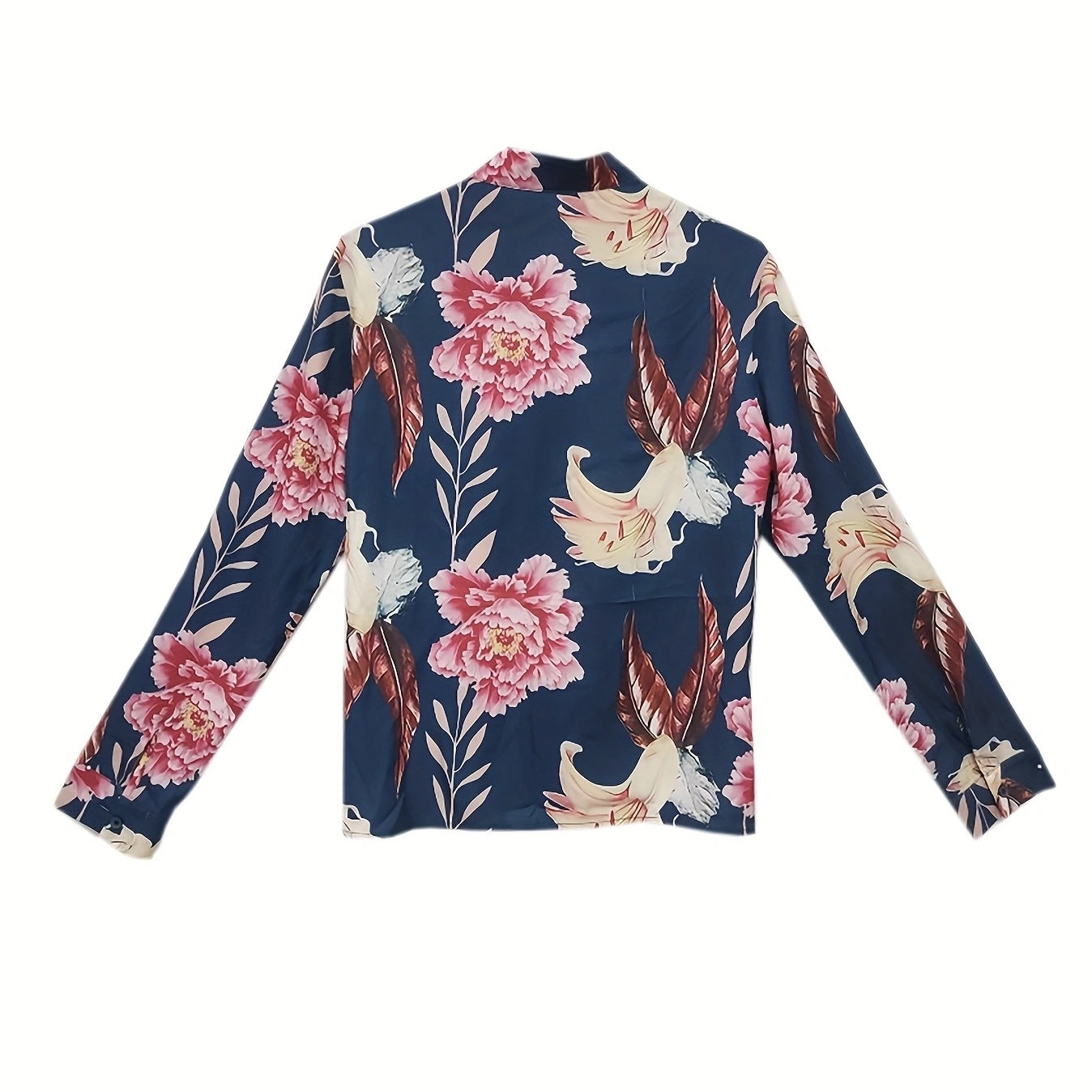 Ladies' Fashionable Summer Printed Long Sleeved Stand Up Collar Top Set