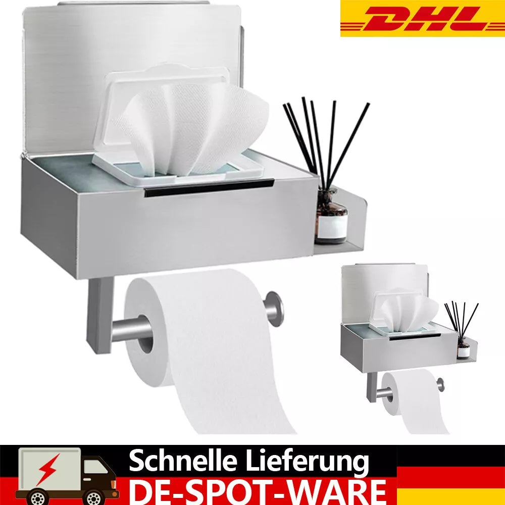Edelstahl Toilettenpapierhalter Ohne Bohren WC Klopapierhalter Mit Ablage-Box