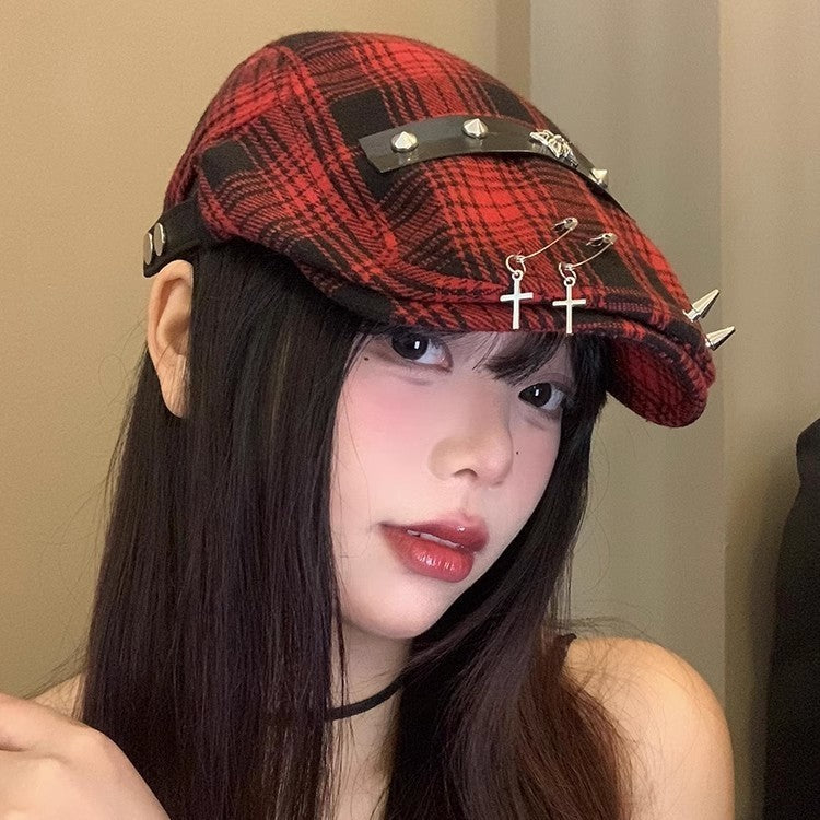 Dark Street Fashion Advance Hats Women's Neutral Plaid