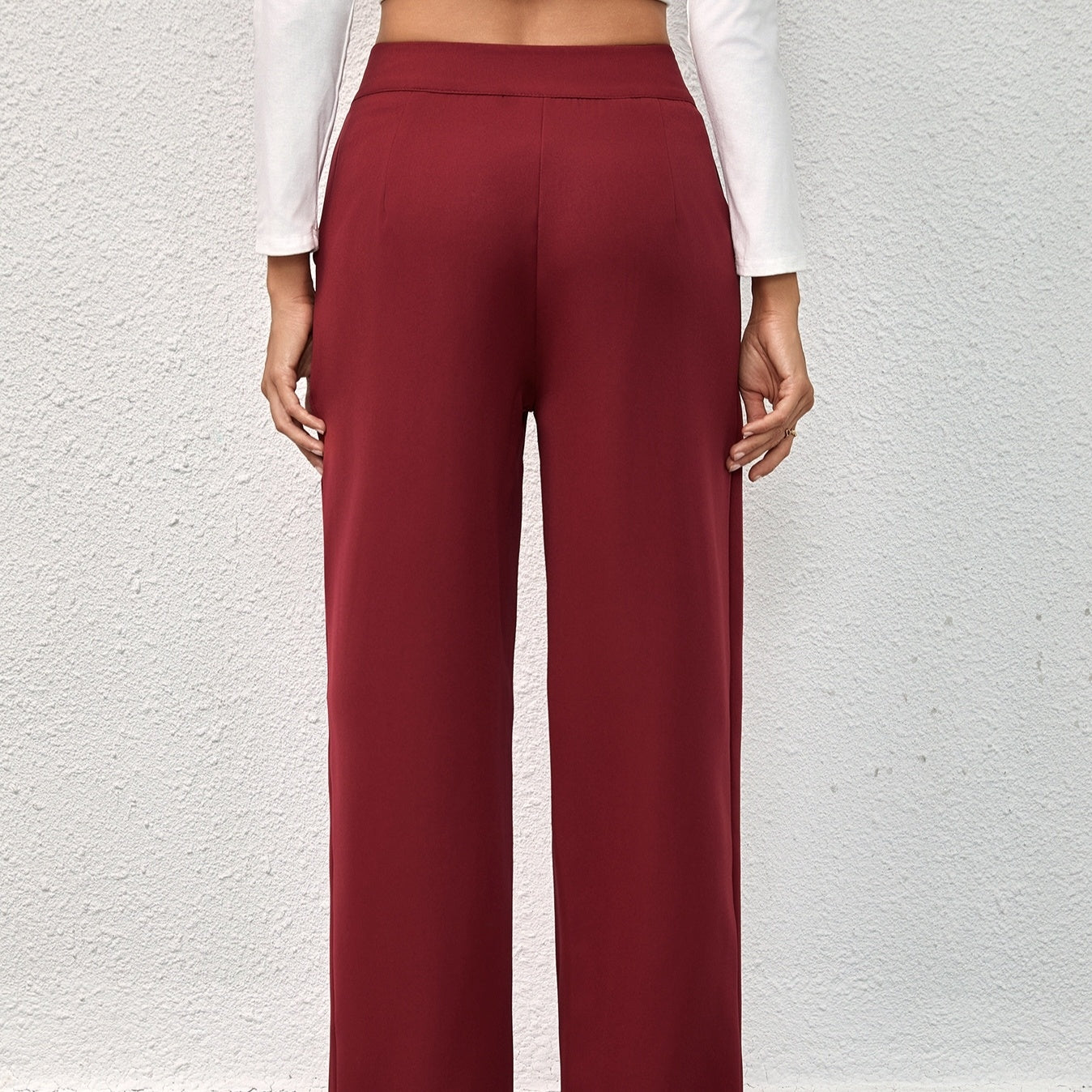 Women's Solid Color Button Free Wide Leg Straight Leg Pants