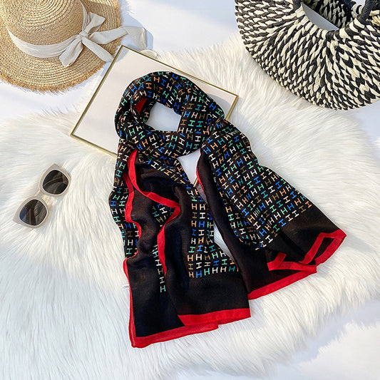 Printed Silk Scarf Women's Fashion Rolled Cotton And Linen Silk