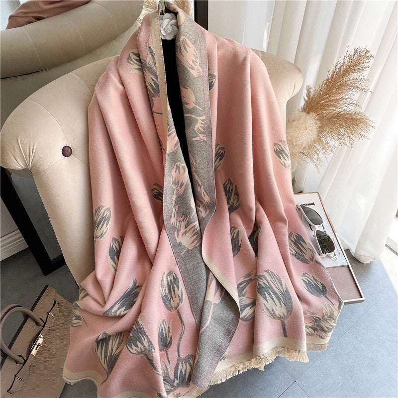 Ladies Fashion Print Warm Dual Use Double Sided Scarf