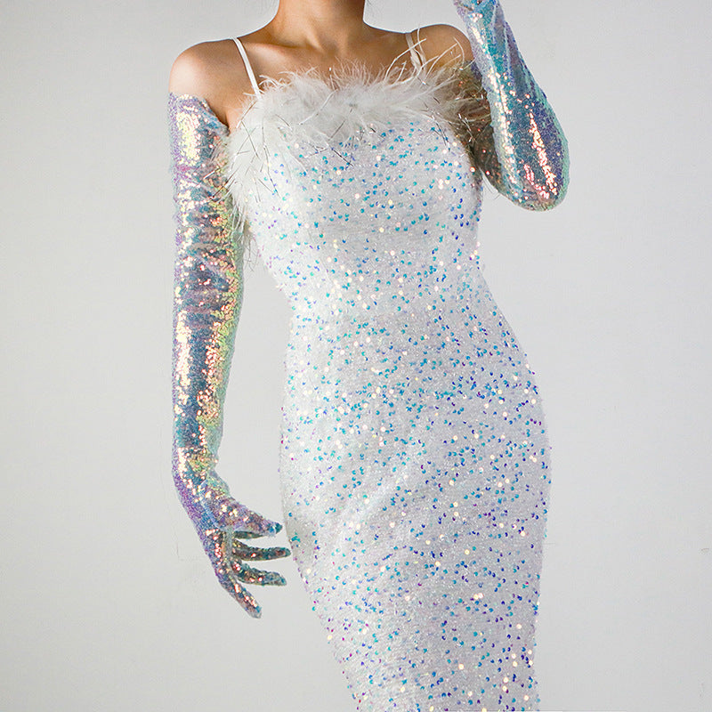 Sequined Sleeve Cover Lace Mesh Specialty