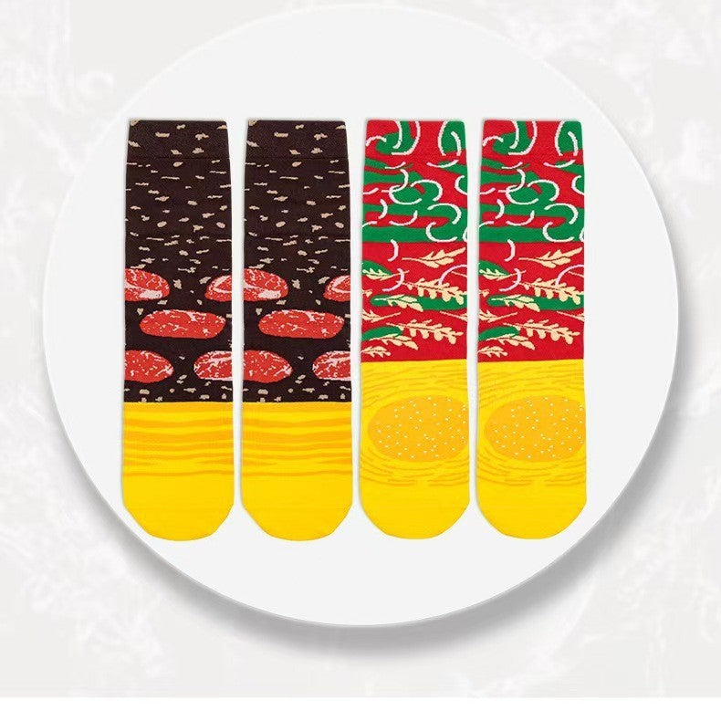 Straight High Trendy Socks Cotton Cartoon Hamburger Fries