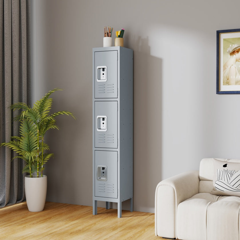 Metal Lockers For Employees With 3 Door Storage Locker For Employees Gym School Home Office Garage - Assembly Required Gray