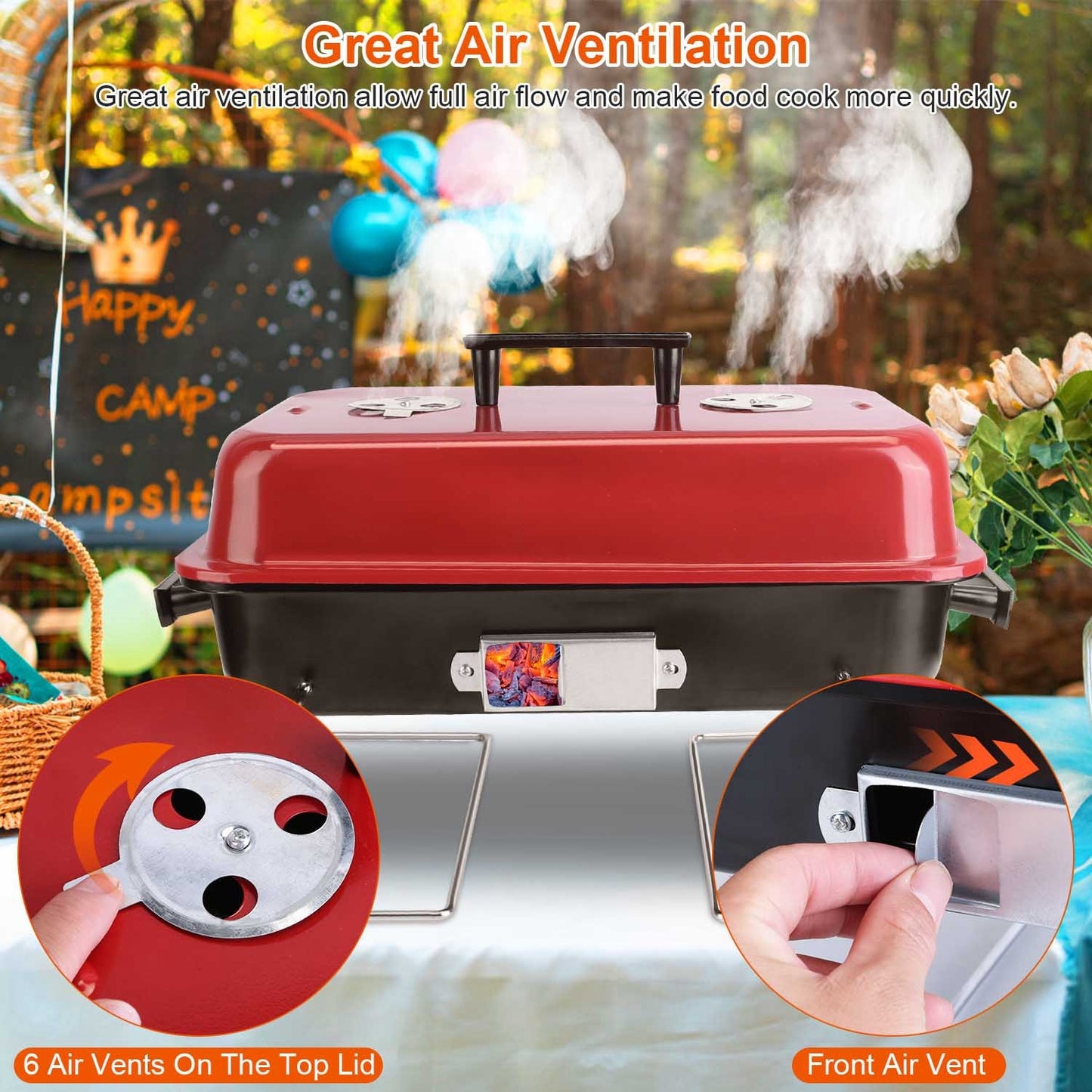 Portable Charcoal Grill Outdoor Tabletop Grill Small Barbecue Smoker Folding BBQ Grill With Lid For Camping Picnics Beach