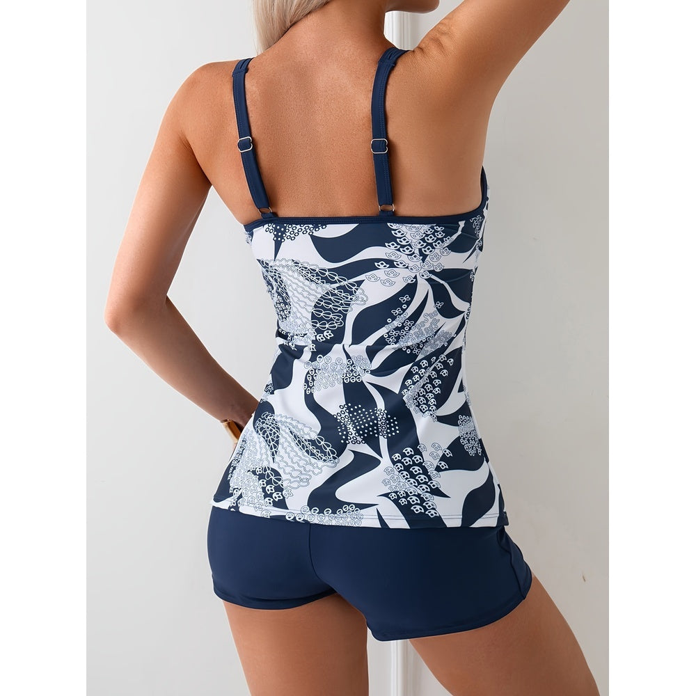 European And American New Women's Slim Fit Printed Boxer Shorts Two-piece Swimsuit Set