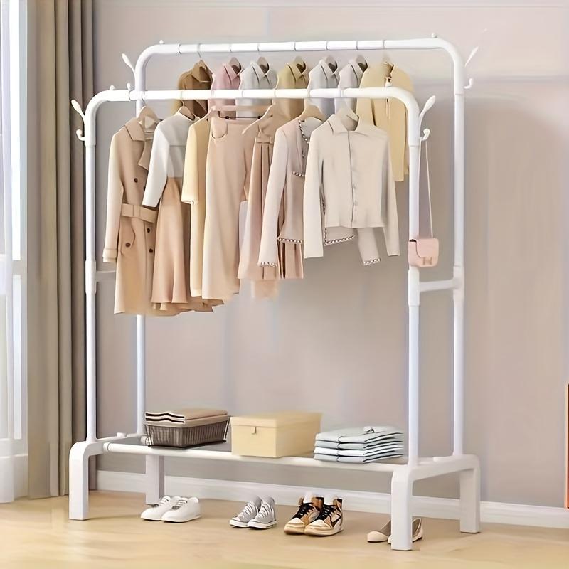 Multifunctional Double Pole Clothes Drying Rack, Double Row Metal Material, Portable Black And White Iron Art, Wardrobe Organization, Retail Display, Suitable For Bedside