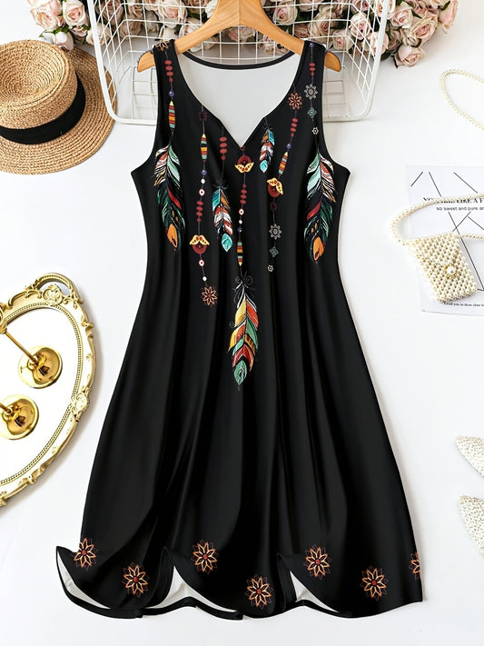 Self-pick-up Plus Size Women'S Floral Print V Neck Casual Sleeveless Dresses  Only Self-pickup Is Supported