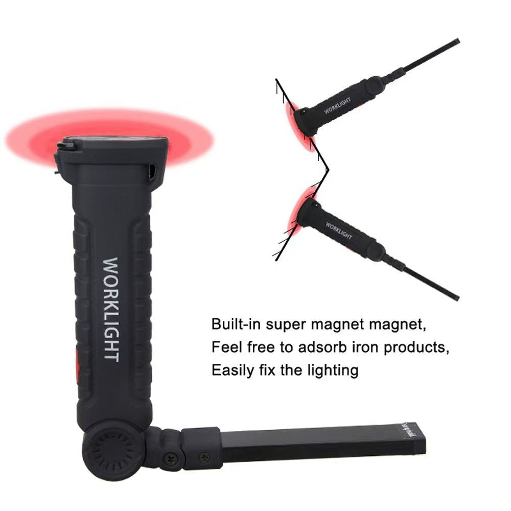 Rechargeable LED Work Light - 360 Degree Rotating Magnetic Base, Handheld Portable Light For Car Maintenance, Mechanical Work, Camping, Emergency - 5 Light Modes