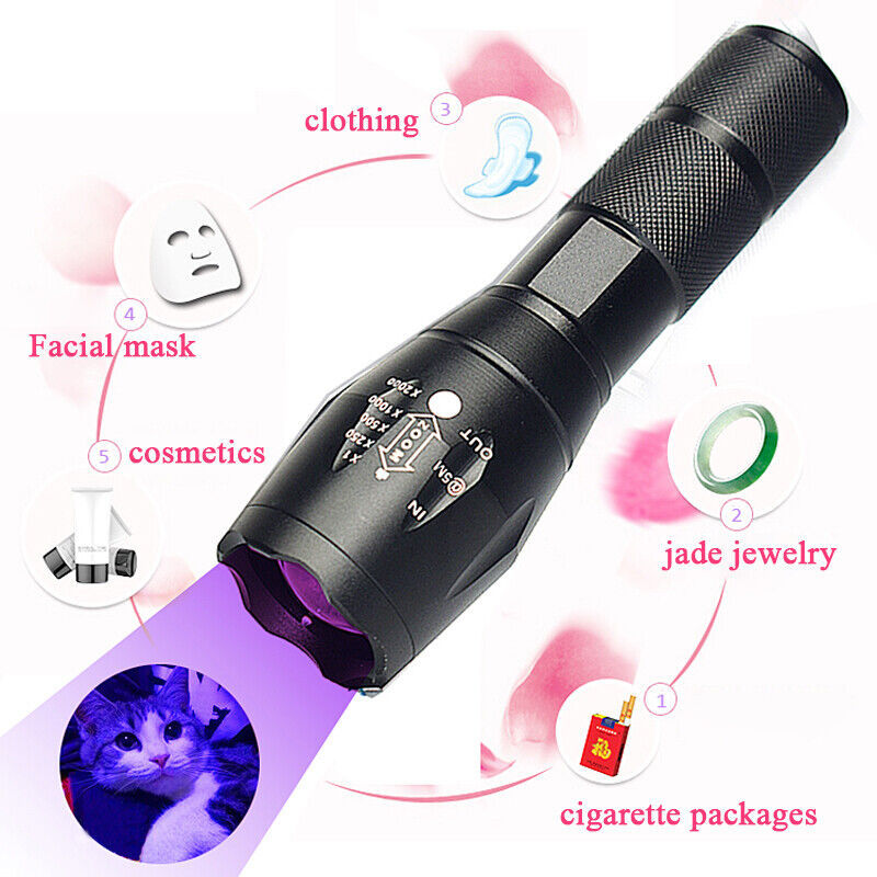 2Mode UV Ultra Violet Light & Flashlight Blacklight 395nm Inspection Torch Zoom