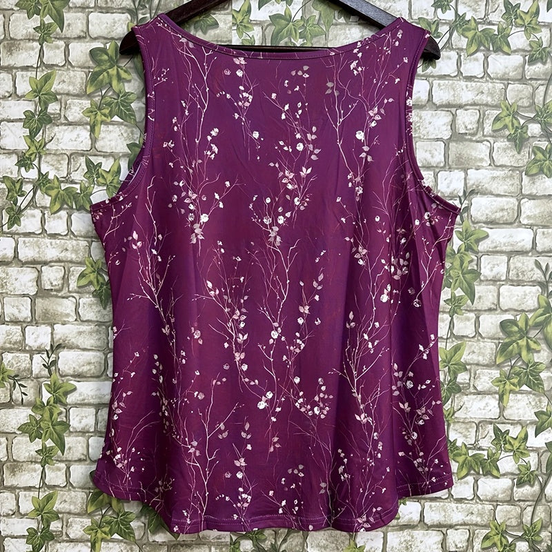 Women's Plus Size Sleeveless Button-Front Blouse With Ruffle Detail & Floral Print Casual Summer Top