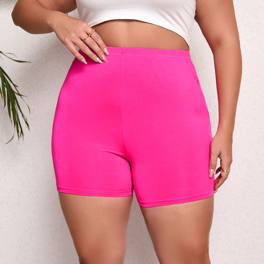 Plus Size High Waist Lift Hip Solid Color Skinny High Elastic Bottom Sports Women's Shorts