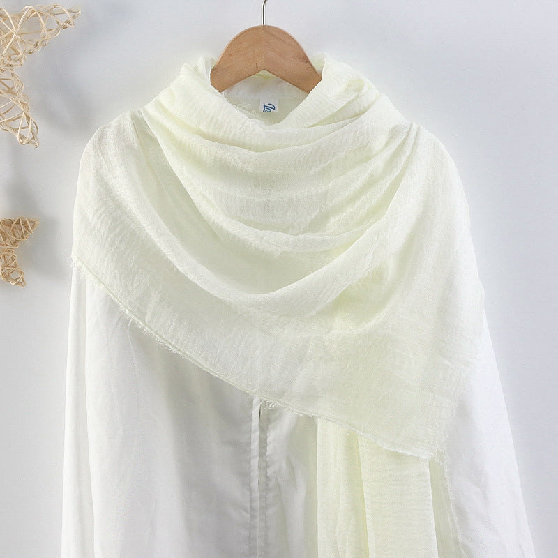 Solid Color Pleated Cotton And Linen Scarf Monochrome Women's Hair Towel Crumpled Burrs