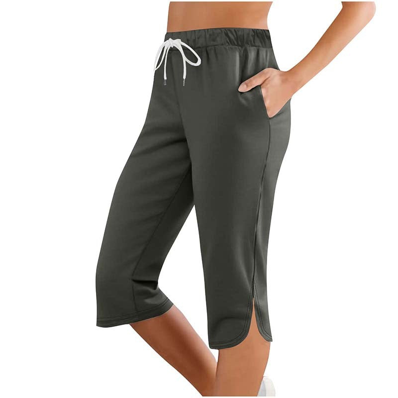 Women's Capri Leggings Drawstring High Waisted Sweatpants Lounge Running Gym Short With Pockets