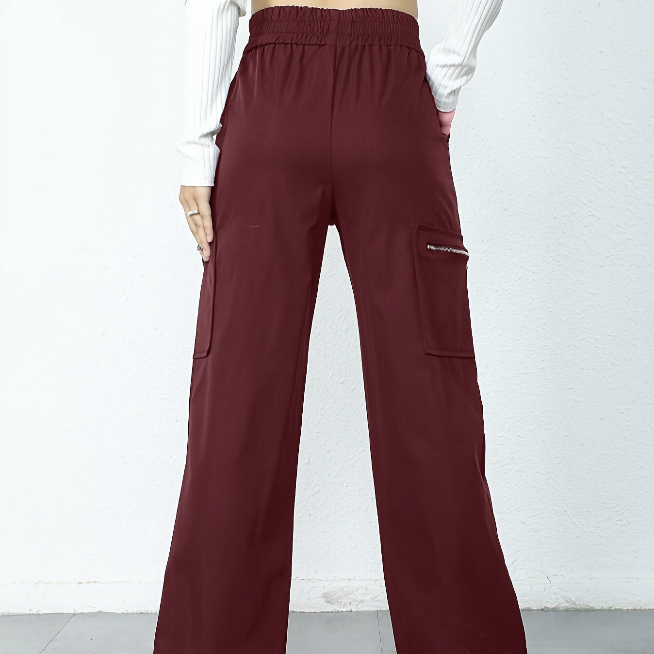 Ladies' Fashionable Street Solid Color Casual Straight Leg Work Pants