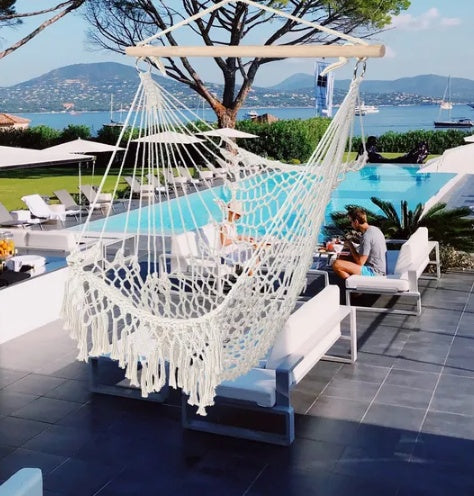 Cotton Rope Sling With Tassel Beige For Indoor