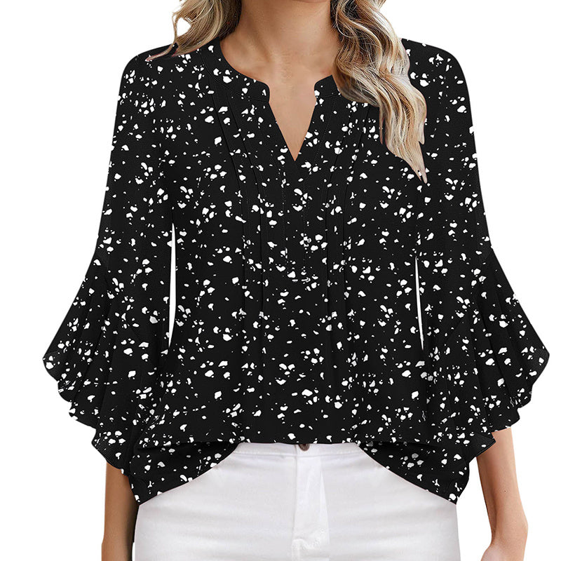 Womens Ruffle 3 4 Sleeve Chiffon Blouses Dressy Casual Trendy Shirts V Neck Business Work Top