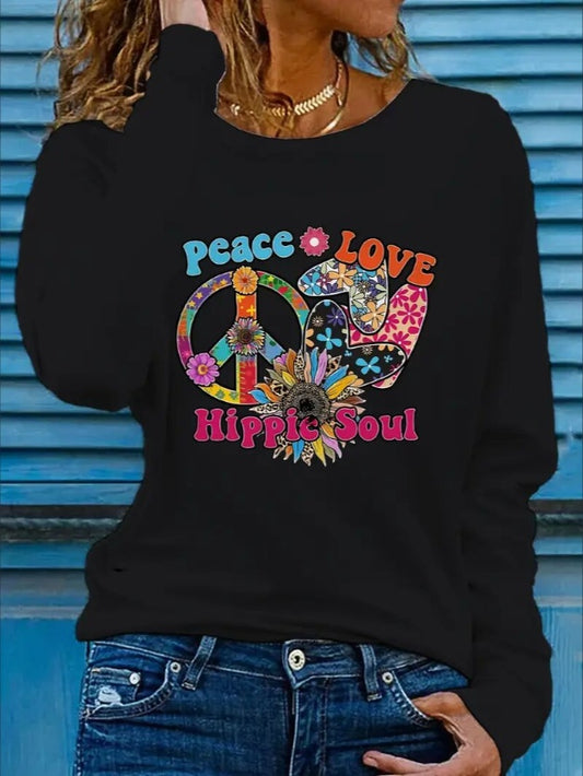Women's Printed Long Sleeve Hoodless Sweatshirt