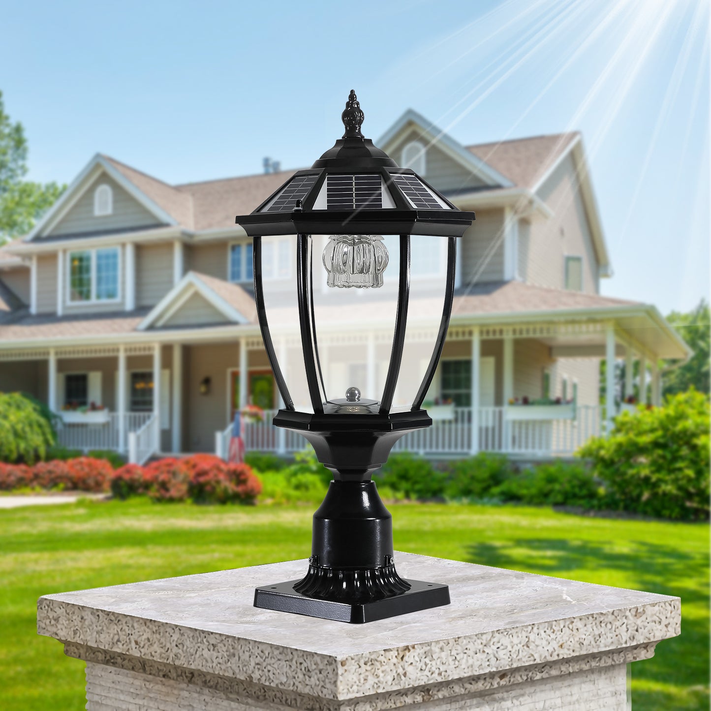 Black Solar Powered LED Outdoor Lantern, Vintage Garden Light With Elegant Glass Design For Pathways, Yards, And Patios 2-Pack
