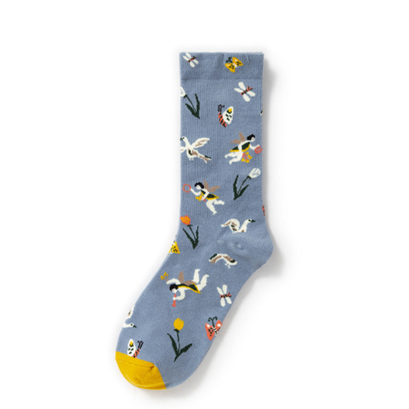 Retro Trendy Autumn And Winter Abstract Art Socks Europe And America Creative Combed Cotton