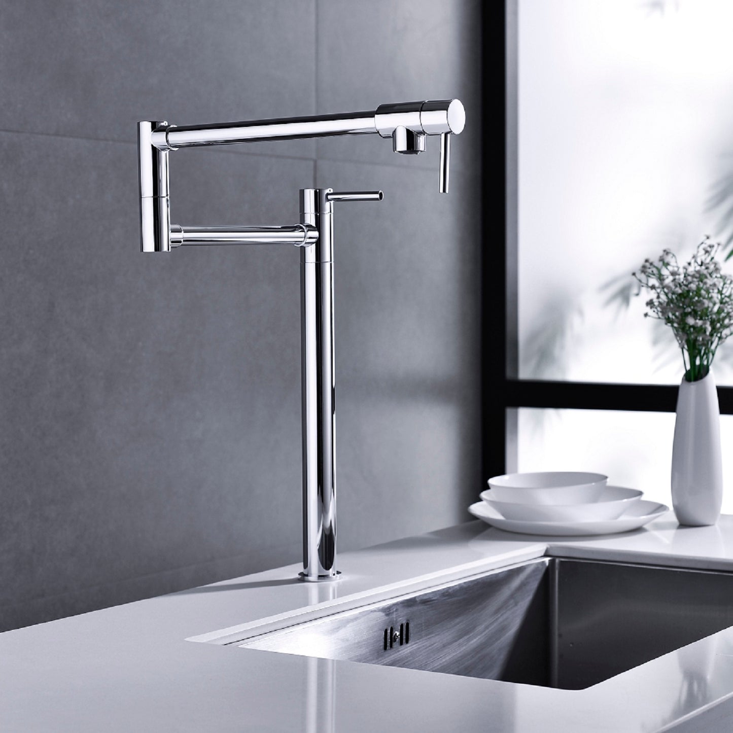 Folding Kitchen Faucet With Pot Shaped Filling And Extended Handle