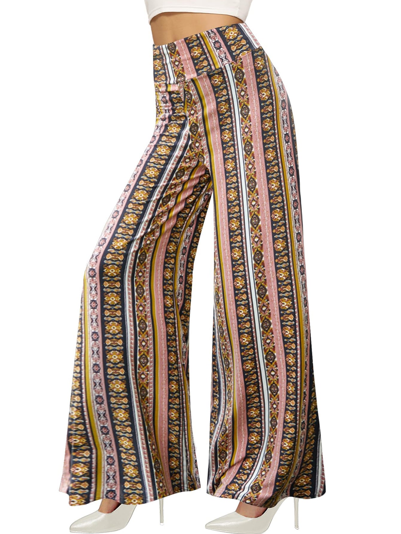 Wide-leg Pants - Skirt Printed With Pink Vintage Flowers