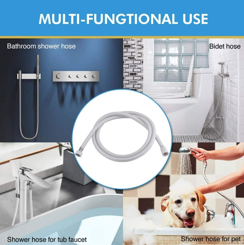 PVC Shower Hose 59 In Extra Long Smooth Handheld Shower Hose Flexible Anti-Kink Handheld Shower Head Hose With Brass Spin Inner Core White
