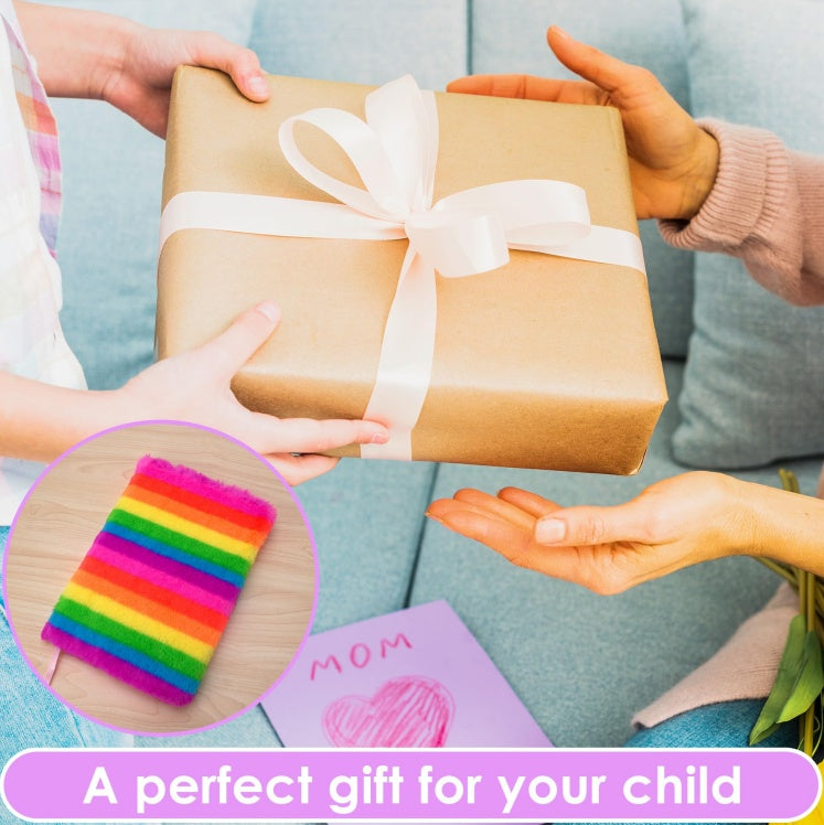 Rainbow Plush Notebook A5 Diary Can Be Used For Study And Office, Suitable For Gifts For Girls, Cute, Princess Style, Back To School Season, LGBT-1 Set