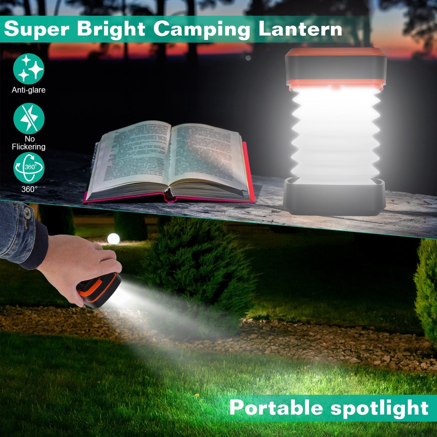 Solar Camping Lantern LED Collapsible Tent Lamp USB Rechargeable Portable Emergency Camping Light For Hiking Fishing Outdoor