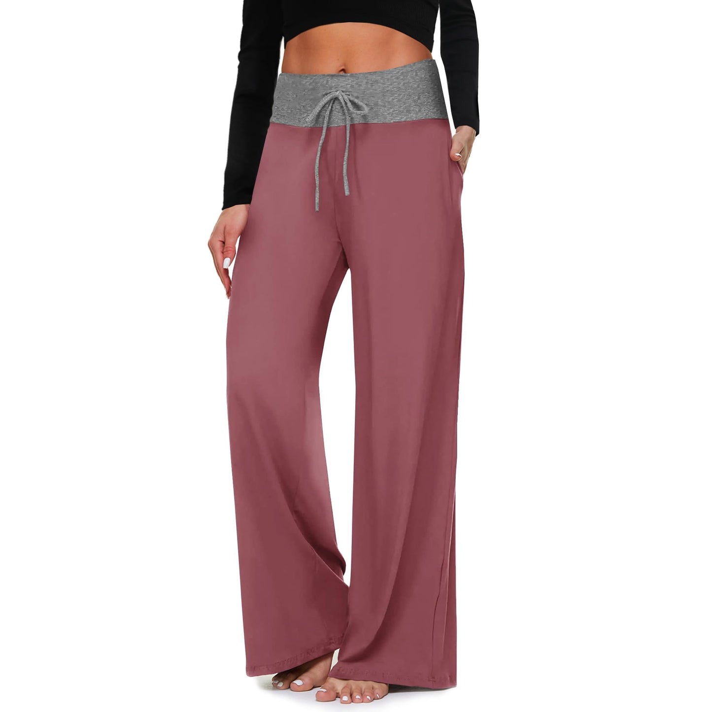 Wide-leg Pants - Cropped Pockets Solid Crimson