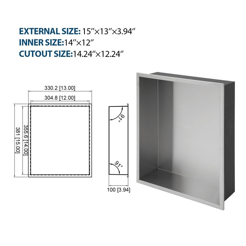 15 X 13 In Stainless Steel Shower Niche - Brushed Nickel, Waterproof, Easy Installation, Corrosion-Resistant