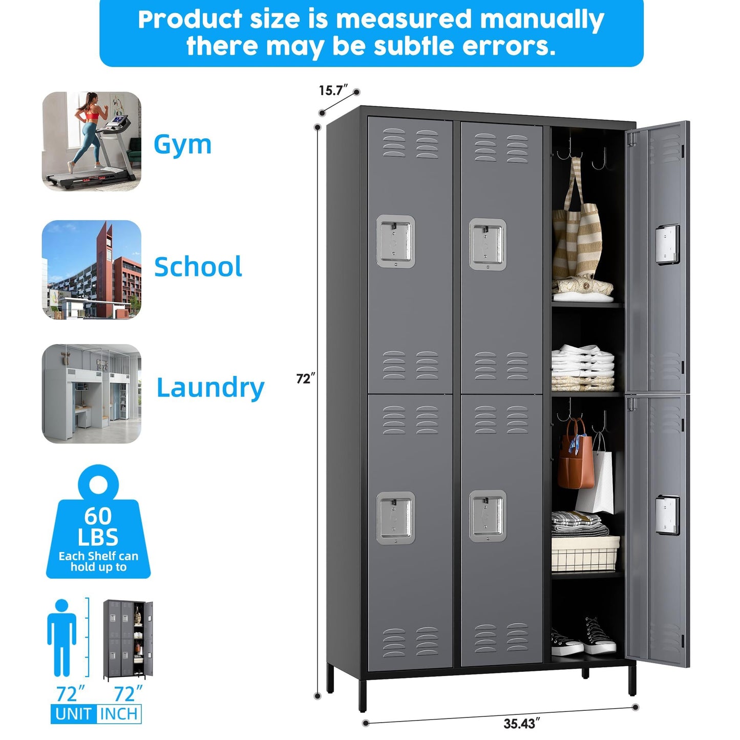 Metal Lockers For Employees,Locking Metal Storage Locker With 6 Doors &18 Hooks For School Office Gym Bedroom,Assembly Required,Black And Dark Grey