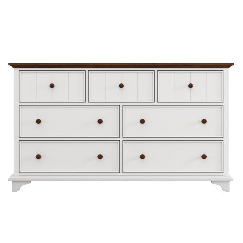 Wooden Captain Seven-Drawer Dresser For Bedroom, Living Room, Kids' Room, White Walnut