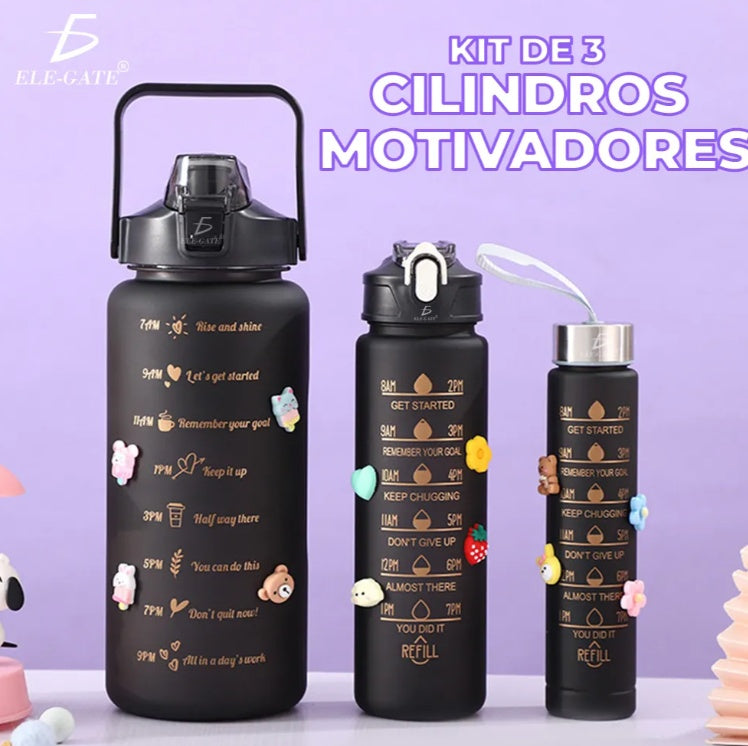 Trio Motivational Glass Triple Bottle Gym 3 Pieces