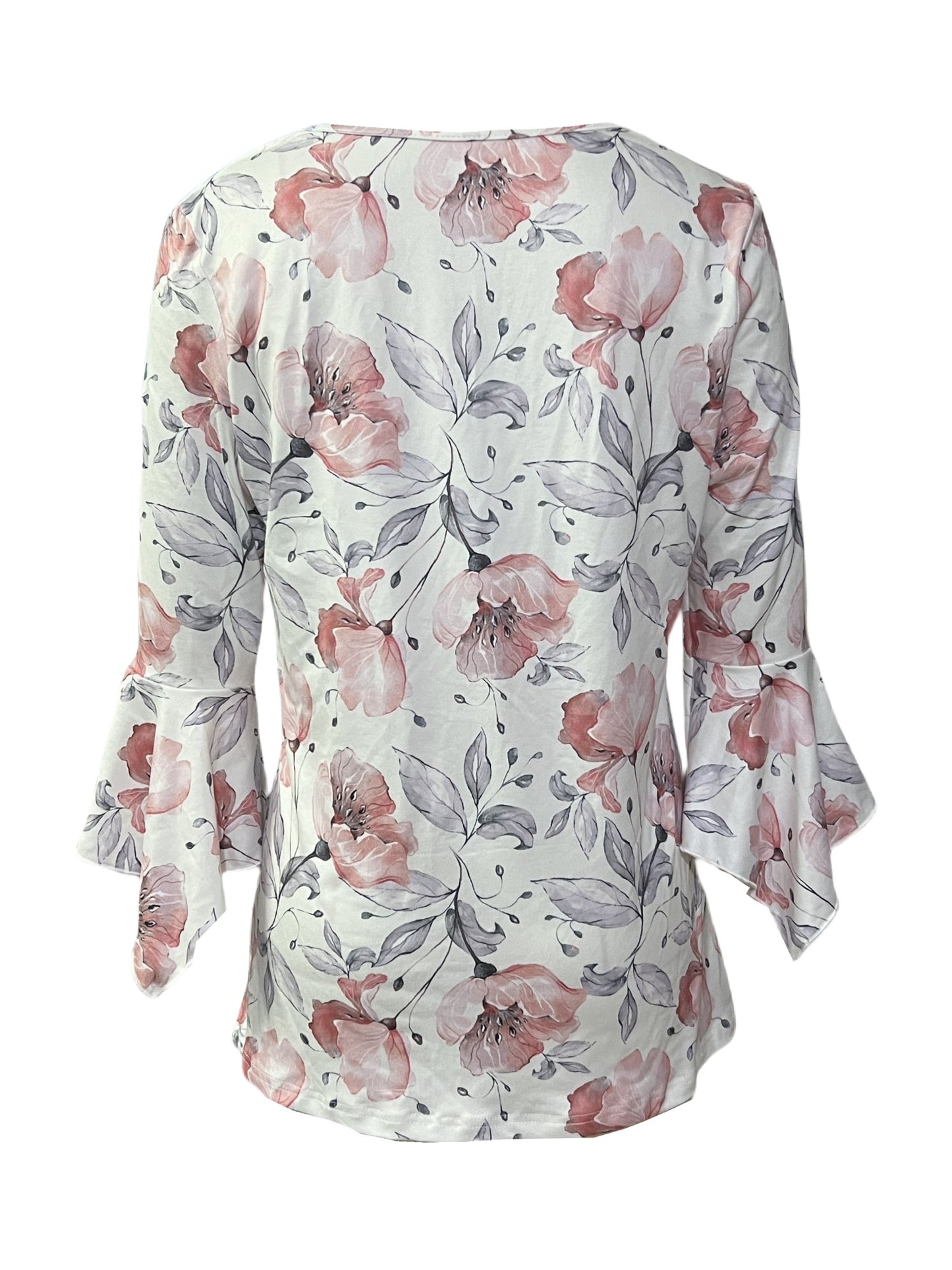 Spring And Autumn New Printed Spike Button Irregular Three-quarter Sleeve T-shirt Casual Top