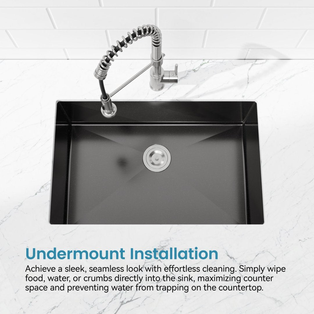Stainless Steel Kitchen Sink, Single Bowl, Undermount HandmadeSink In Black, With US Standard Drain And Hook, SS-BL-05