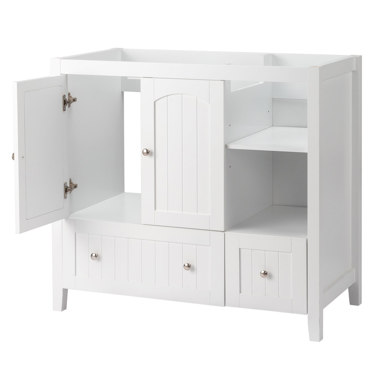 White MDF Painted Double Door Double Drawer With Masking Strip Basin Cabinet 91x46x82cm