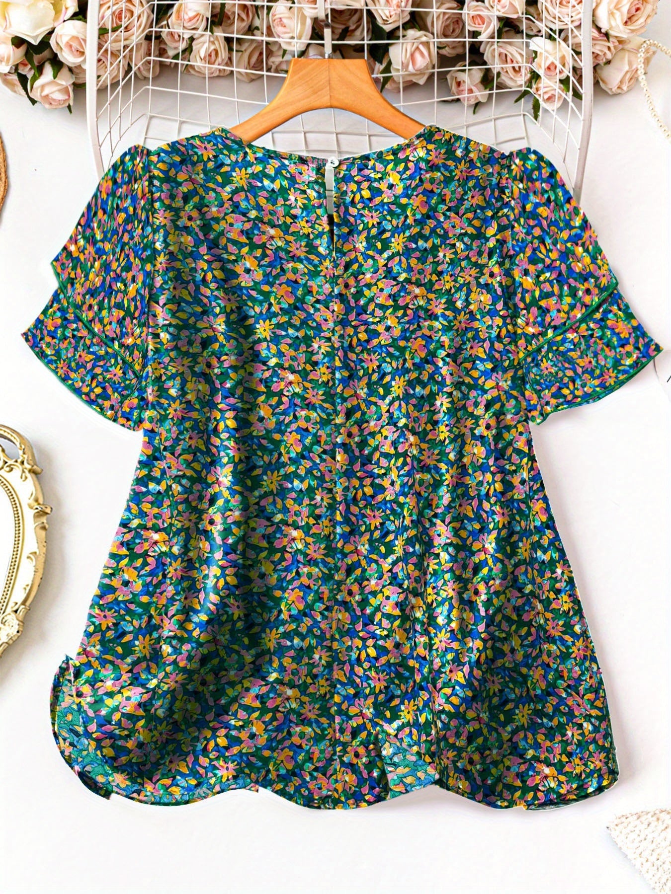 Women's Plus Size Swiss Polka Dot Shirt Summer Round Neck Short Sleeved Outdoor Casual Blouse Top