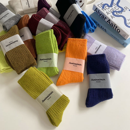 Women's Japanese-style Solid Color Wool Socks