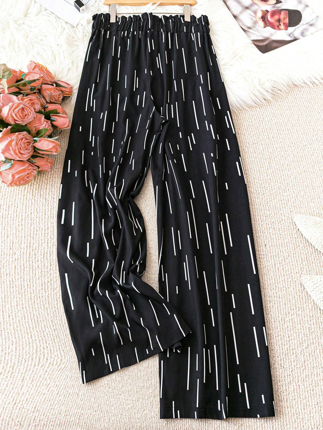 Women's Plus Size Line Print Wide-Leg Pants - Summer Casual Work Outdoor Trousers