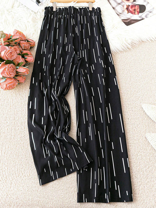Women's Plus Size Line Print Wide-Leg Pants - Summer Casual Work Outdoor Trousers
